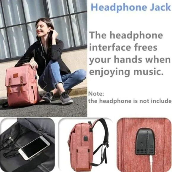 New Backpack Anti Theft Fits 15.6inch Pink - Picture 2 of 8